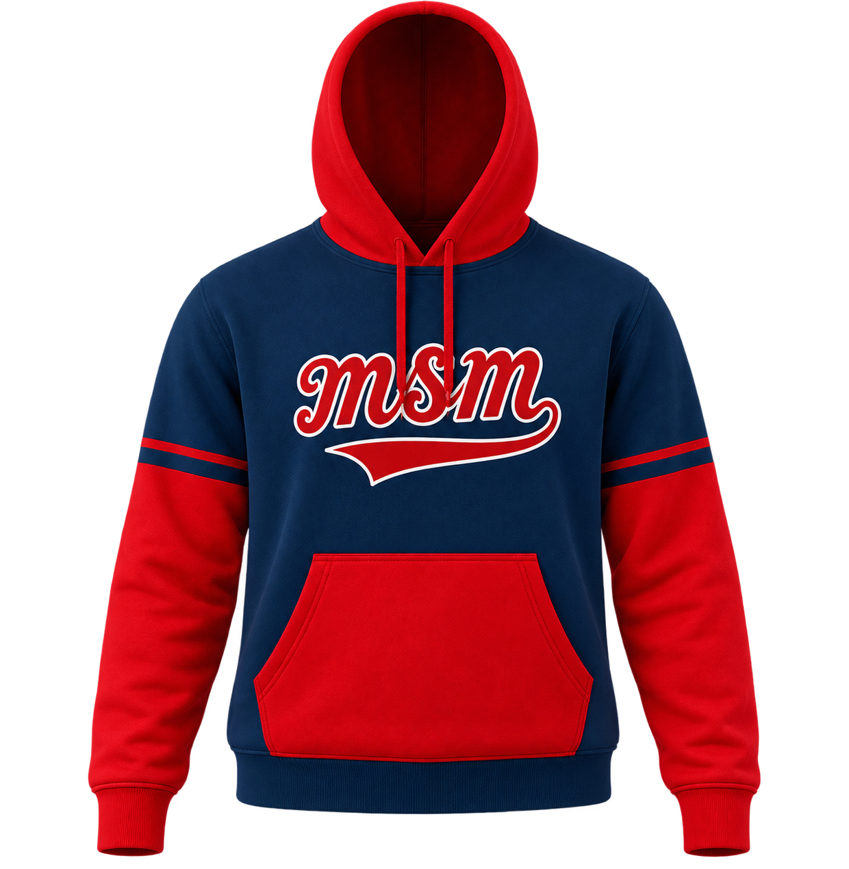 MSM hoodie in navy and red